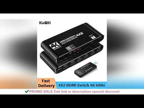KuWFi HDMI Switch 4K 60Hz HDMI2.0 Matrix Switcher 4X2 Splitter with Remote Control and L/R 3.5mm Sup