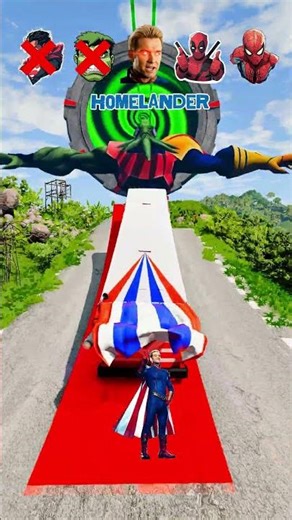 Superheroes Cars vs Vilgax Jumping Challenge Spider-Man ❌ Hulk ❌ Superman ❌ Deadpool ❌ Homelander