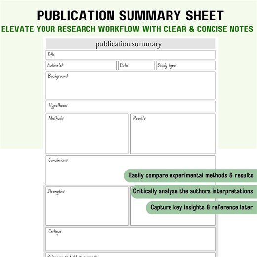 Research Article Summary Sheet | Student Project Planner (PDF Download) - Etsy