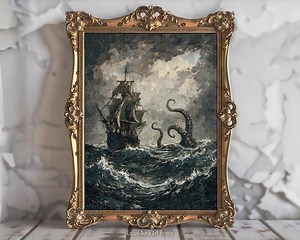 Lure of the Kraken Revised Print,gothic Pirate Ship Art,nautical Sea Ocean Aesthetic,dark Academia Decor,moody Giant Octopus Bathroom Gift - Etsy