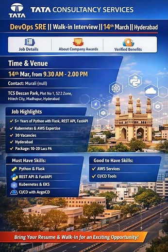TCS Hiring DevOps SRE Engineers | Walk-in Interview | 14 March Hyderabad | #job #walkindrive