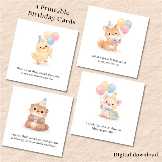Printable Birthday Cards Set of 4 – Instant Download PDF - Etsy