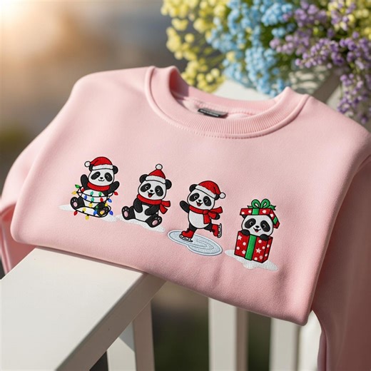 Christmas Panda Embroidered Sweatshirt, Xmas Panda Lover Crewneck, Santa Panda Shirt, Family Christmas Hoodie, Xmas Gifts for Women - Etsy