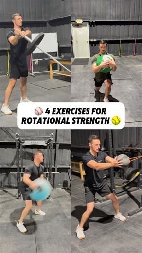 💥 4 Exercises for Rotational Strength ⚾️ 🔄Rotational strength is what turns raw power into game-changing performance. It’s how you transfer force from the ground, through your core, and into your swing or throw. These exercises train: ✅ Hip–core connection for better sequencing ✅ Stability through fast rotational movement ✅ Power transfer that translates directly to the field If you want more velocity, more bat speed, and better control, train your rotation - it’s the link between strength and