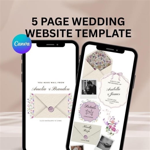 Romantic Floral Wedding Website Template | Editable Canva Design With RSVP - Etsy