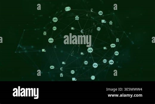 Animation of network of connections with icons over mathematical equations on black background. Global connections and digital interface concept digitally generated video Stock Video Footage - Alamy
