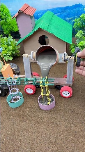 Satisfying Mini Concrete Pouring Machine 🔥 Pillar Baige DIY Sand Mixer Full Working Process