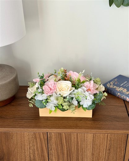 Farmhouse Spring Floral Centerpiece in Wooden Box, Pink Peony Table Decor, Mother’s Day Gift - Etsy