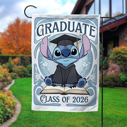 Graduation Stitch Garden Flag, Class of 2026 Stitch Yard Flag, Cute Graduation Outdoor Decor, Senior Celebration SMSO36 - Etsy