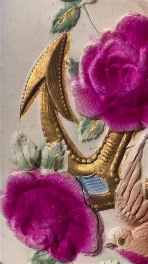 Beautiful antique German 1910's postcard, gilded, embossed, and flocked details