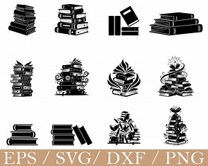 Book Stack Svg, Book Stack Silhouette, Dxf, Png - Etsy