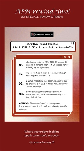 Action Potential Mentoring LLC | APM Rewind Time 🔁 | Saturday Rapid Recall Biostatistics doesn’t fail students — misinterpreting the question does. These are classic... | Instagram