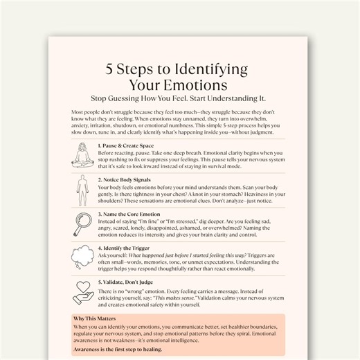 Emotion Identification Cheat Sheet, 5 Steps to Understand Feelings and Emotional Awareness - Etsy Australia