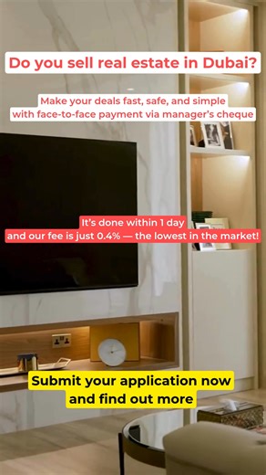 🔥 Do you sell real estate in Dubai? 💰 Make your deals fast, safe, and simple — with face-to-face payment via manager’s cheque. 🚀 It’s done within 1 day, and our fee is just 0.4% — the lowest in the market! 👉 Submit your application now and find out more. | Manager's Cheque