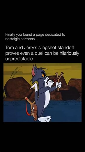 Explaining Cartoons on Instagram: "In Duel Personality, Tom and Jerry find themselves in a classic slapstick showdown that parodies a Mexican standoff. Each is armed with improvised weapons, primarily slingshots and flying objects, as they face off across a seemingly empty space. The tension builds with exaggerated cartoon timing — each character crouches, aims, and launches projectiles, only for them to ricochet or backfire in absurd ways. The humor comes from their over-the-top reactions and t