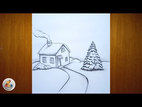 How to Draw Your Own Snow House -|- With Easy Steps ( landscape scenery )