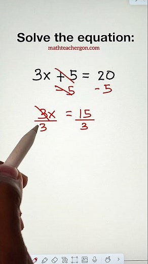Solve: 3x + 5 = 20 #mathteachergon #maths #solvingequations