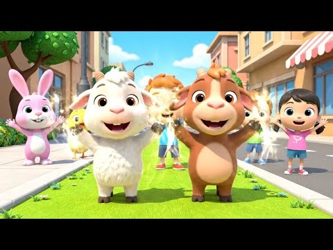 🐐 Four Happy Goats in a Police Van | 3D Animated Nursery Rhyme for Kids