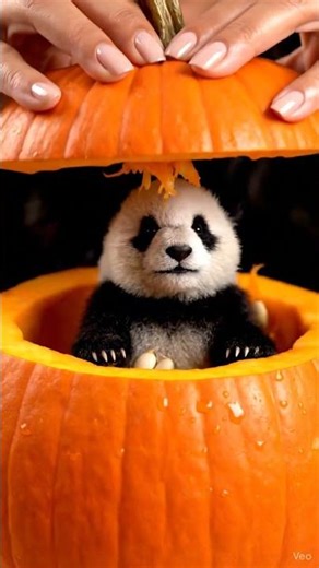 Pumpkin Surprise: A Tiny Panda Inside! 🎃🐼