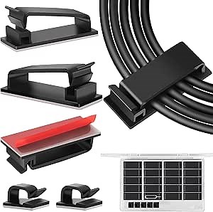 Cable Management Clips, Large Cord Clips for Under Desk Wire Management, Adhesive Organizer Multiple Cord (Computer/PC, Network, TV, Ethernet) Black 20 PCS