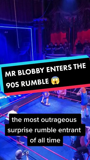 the moment where ACTUAL MR.BLOBBY showed up as a surprise entrant in the 90s rumble. #royalrumble #mrblobby #wwe #aew #wwetiktok #wrestling