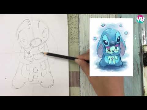 Stitch Watercolor Painting | Simple Watercolor Tutorial | RealTime