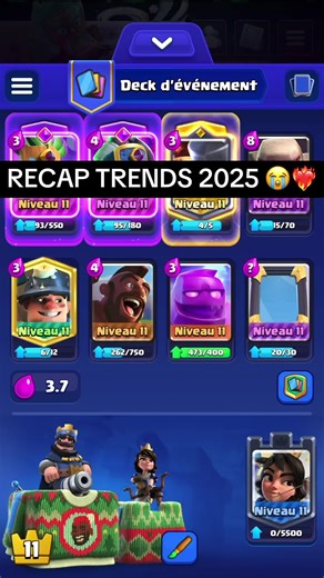 Hésitez pas à me proposer des decks à thème dans les commentaires #clashroyale #fypシ゚ #2026 #gaming #2025recap -|- Clash Royale est un jeu vidéo de duel multijoueur en temps réel, développé et édité par Supercell, sorti le 2 mars 2016 à l'international sur iOS et Android. Il mêle des éléments de tower defense et de MOBA et intègre un système de cartes à collectionner. Il est inspiré de l'univers du jeu Clash of Clans du même développeur, sorti en 2012. Jeu mobile exclusivement à sa sortie, il es