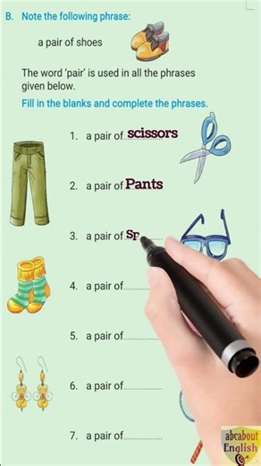 Use of phrase "A pair of" english grammar Exercise for grade 5 #shorts