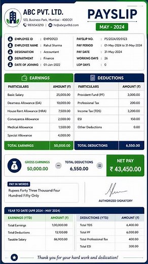 Payslip design in Excel 💼Simple & professional salary slip format ✔️”