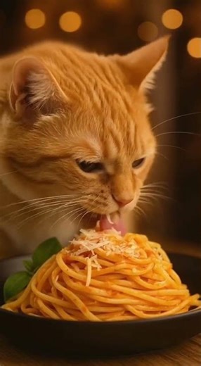 Pasta really does taste best with red sauce. #cat