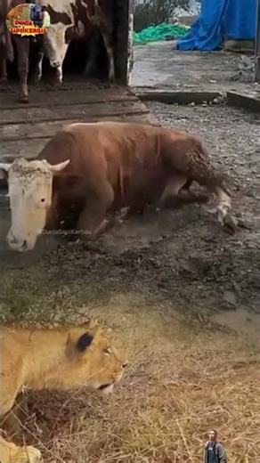 Sapi5! Guling-Guling Turun Dari Bak Dan Terlihat Oleh Singa.🦁