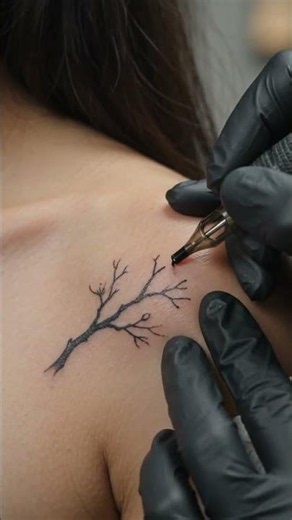 Tiny Cherry Blossom Branch Tattoo – Real-Time Needle Process
