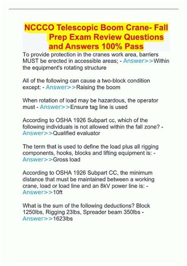 NCCCO Telescopic Boom Crane Fall Prep Exam Review Questions and Answers 100 Pass1433 new video