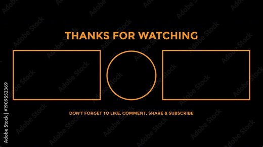 End screen youtube template with video and subscription boxes. Perfect for youtube or streaming content creators outro designs.