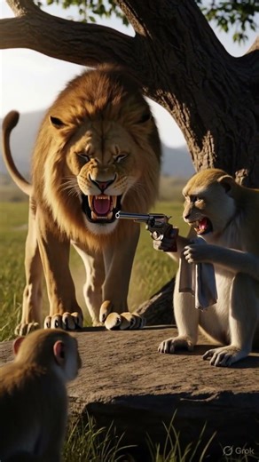 Lion vs Monkey with a Gun! 🔫🦁 | Shocking Twist in Safari Jungle! #funny #monkeyattack #comedy