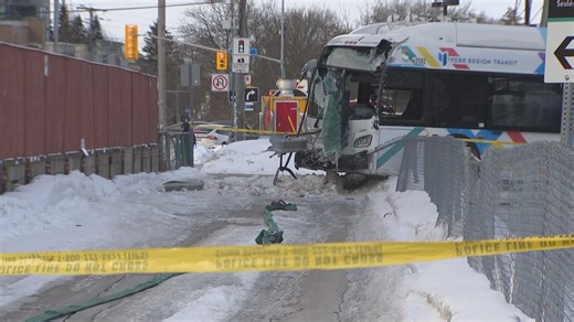 Four people with minor injuries after GO bus hits pedestrian, hydro pole