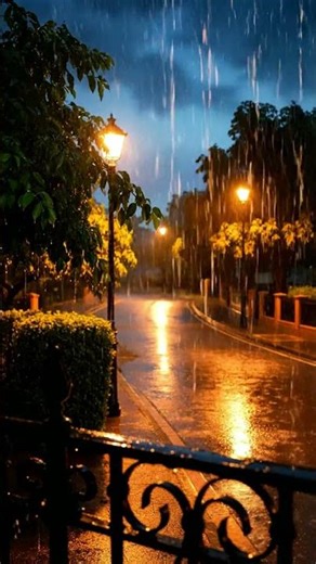 Heavy Rain at Night 🌧️ Relaxing Rain Sounds Under Street Lights for Sleep & Calm