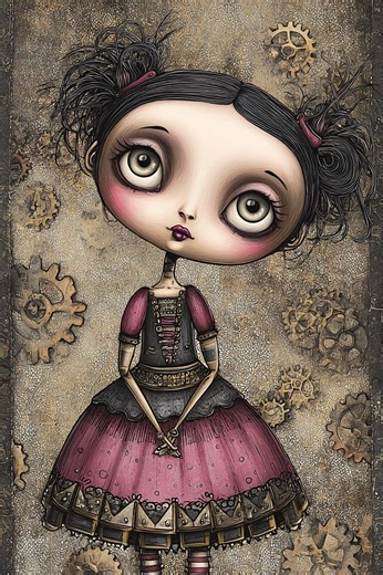 Steampunk Doll Trio CLIPART, Gothic Victorian Girls, Clockwork Dresses, Mechanical Background, Whimsical Dark Art - Etsy