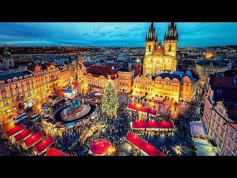 Christmas market in Prague, Czech Republic at night 4K 60fps - Beautiful Christmas city