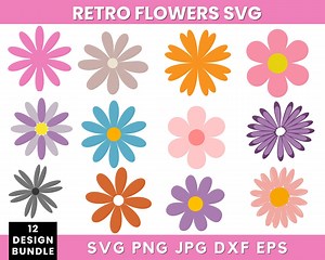 Retro Flowers Svg, Flower Clipart, Daisy Flower Cut File,boho Flower Svg,flower Svg Bundle,floral Png, Svg Files for Cricut,instant Download - Etsy