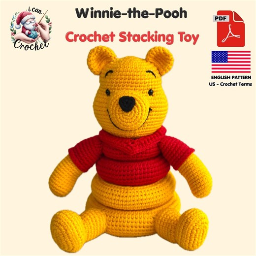 Winnie the Pooh Crochet Pattern, Montessori Crochet Stacking Toy, Amigurumi Pooh Bear Stackable Rings, Instant Download PDF - Etsy