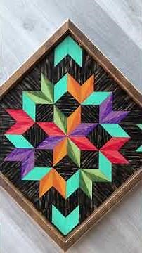 Rustic Wood Wall Art. Wooden Barn Quilt with Carpenter's Wheel Quilt Block Pattern. Multicolored