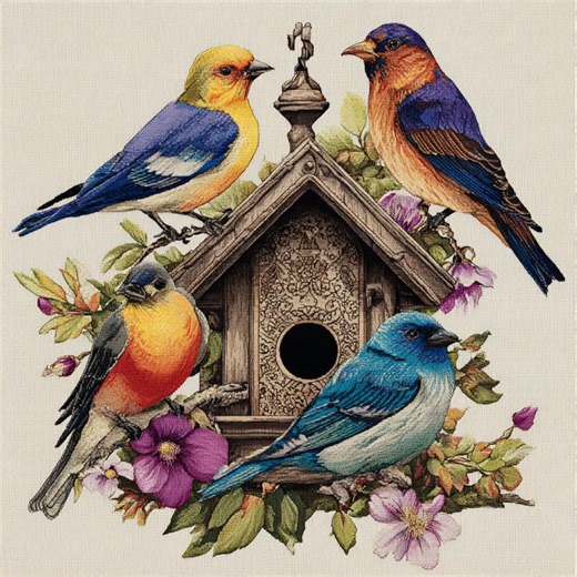 Cross Stitch Birds Pattern PDF | Birdhouse Embroidery Designs & Woodland Bird 200x200 Stitches - Etsy UK