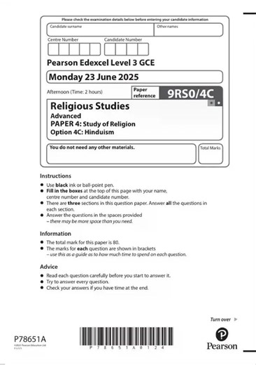 2025 Pearson Edexcel A Level Religious Studies Paper 4 and Mark Scheme Combined 9rs0 4c