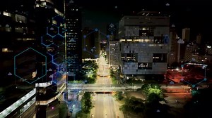 Futuristic effect. Smart city graphic. Cyberspace technology