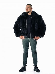 Black Mens Fur Jacket I Real Fox Fur Winter Bomber Coat for Men - Etsy