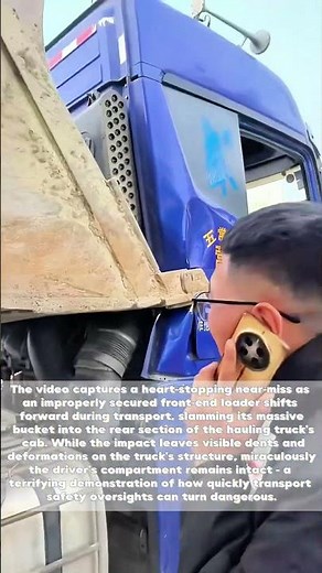 Close Call Catastrophe: Unsecured Loader Slides and Nearly Crushes Hauling Truck Cab!