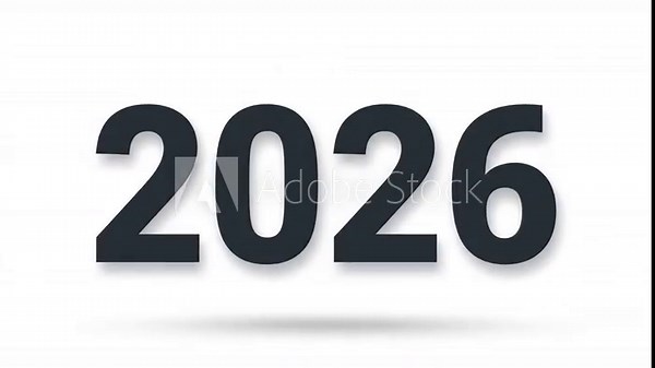 Animated Countdown Timer Display with Large Digital Numbers Showing 1 to 5 and Year 2026