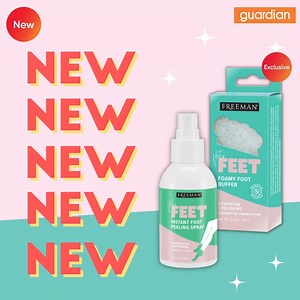 47 reactions | [NEW!] Pretty feet, coming your way! Freeman Beauty has expanded their footcare line to include the brand-new innovations:  Hydrating and Polishing Foaming Foot Buffer  Revitalizing & Exfoliating Instant Peeling Foot Spray Start taking care of your feet NOW and feel lighter with each step! Shop now at the nearest Guardian stores OR at Guardian Online: https://bit.ly/3mp5hkY #GuardianMY #FreemanBeauty | Guardian Health & Beauty | Facebook