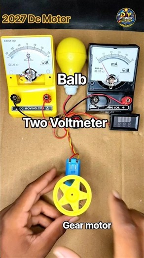 🔛Turn on a Metal Gear Motor Powering Into a Two Anloang Voltmeter & Balb fog light& voltmeter#shorts